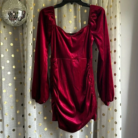 Cider | Dresses | Maroon Velvet Cider Ruched Dress | Poshmark
